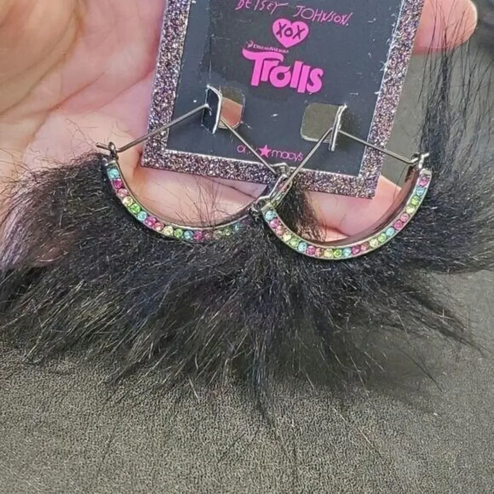 Betsey Johnson Trolls black fuzzy earrings